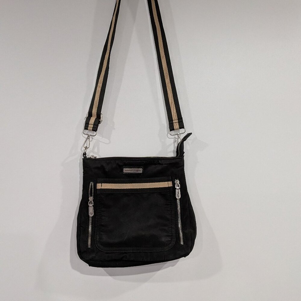 Adrienne Vittadini Crossbody Bag Purse with Woven Strap Black Beige